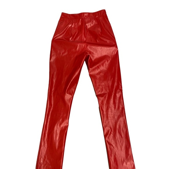Red Leather Split Hem Pants - Picture 2 of 9